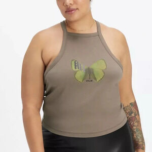 Fabletics Women's Live-In Butterfly Halter Tank Top Willow Bark Size Small Y2K